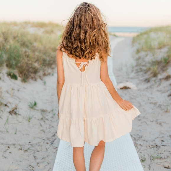 Light Pink Tiered A-line Ruffle Linen Dress - Picture 6 of 6